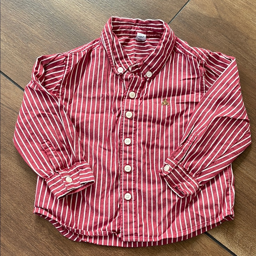 Red Striped Kids button down Shirt, 3T